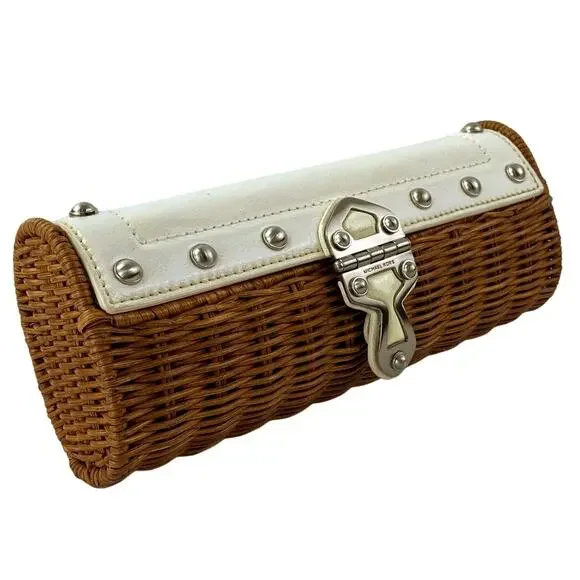 Michael Kors Santorini Wicker Rattan Leather Trim Clutch Purse Pouch Wristlet OS - Picture 4 of 7